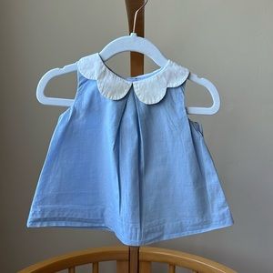 Jacadi light blue blouse with white scalloped collar, size 12M